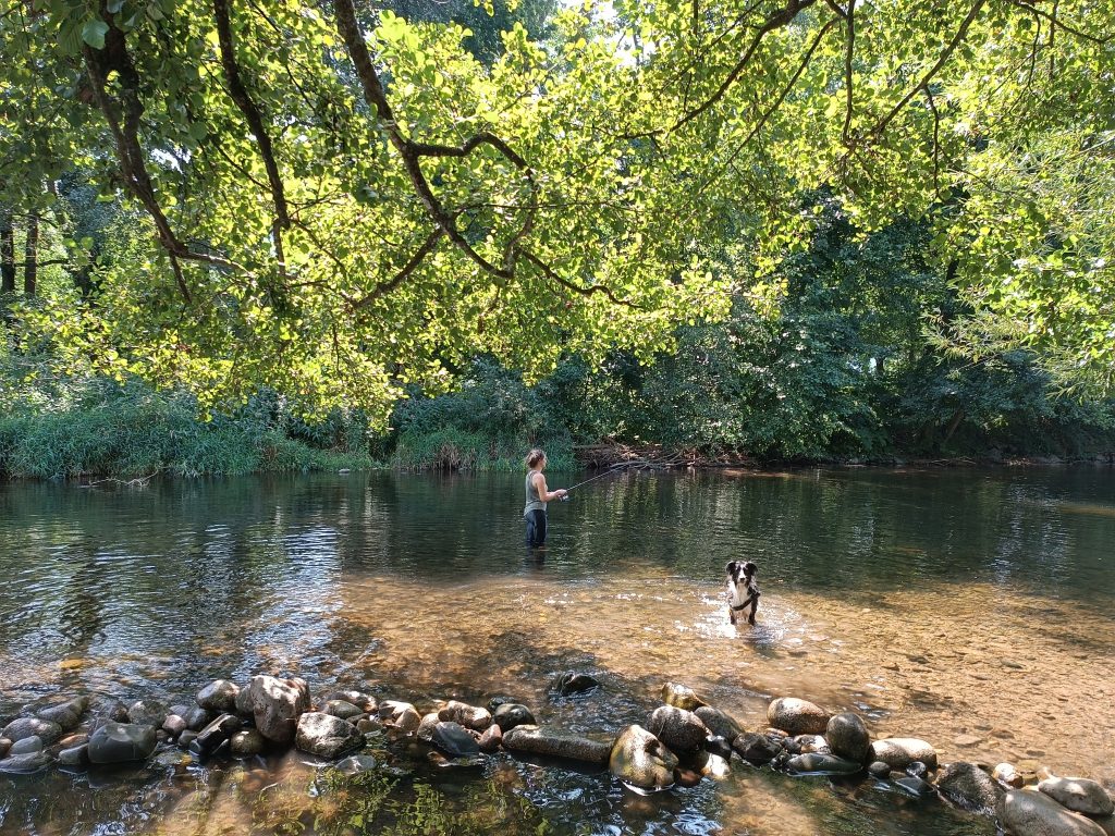personne qui pêche dans l'eau